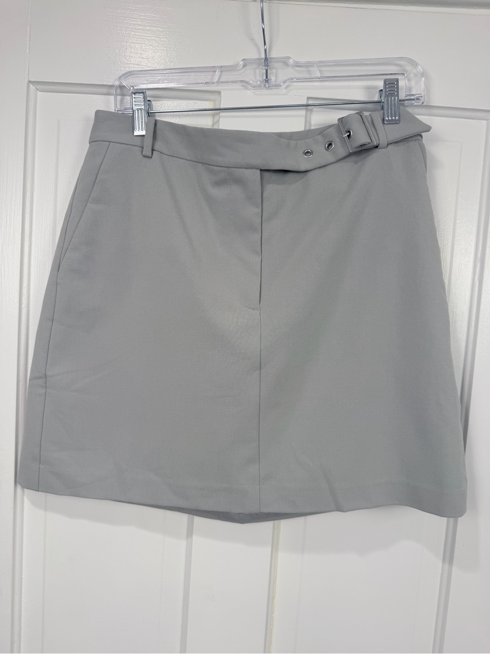 LOFT Gray Belted A-Line Mini Skirt
